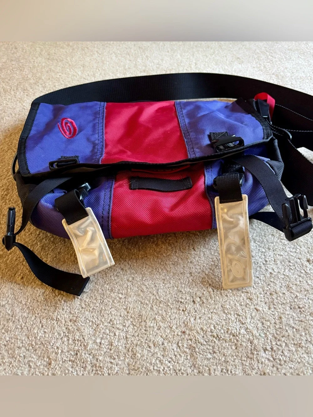 Timbuk2 Colorblock Messenger Bag (Buckles Pockets Red Purple black Reflective)